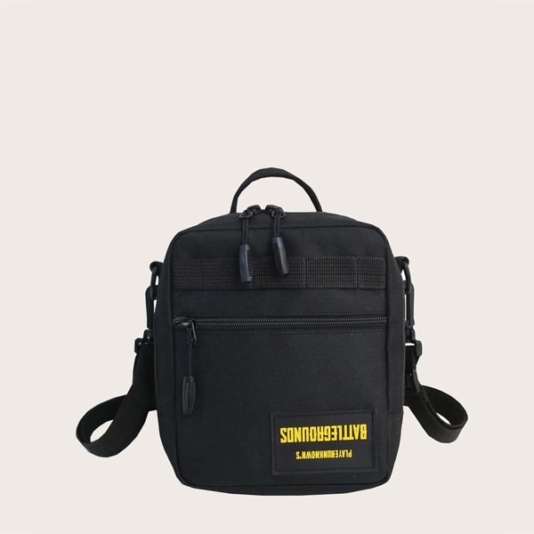 

Men Letter Patch Zip Front Crossbody Bag, Black