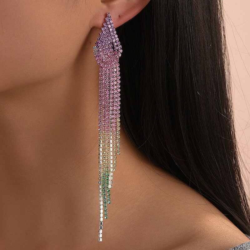 

Rhinestone Tassel Earrings, Multicolor