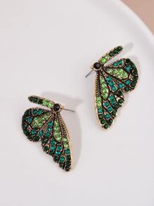 Rhinestone Butterfly Earrings - Green - View 2