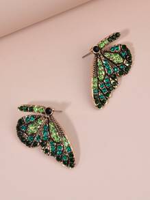 Rhinestone Butterfly Earrings - Green - View 3