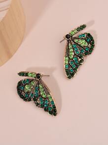 Rhinestone Butterfly Earrings - Green - View 4