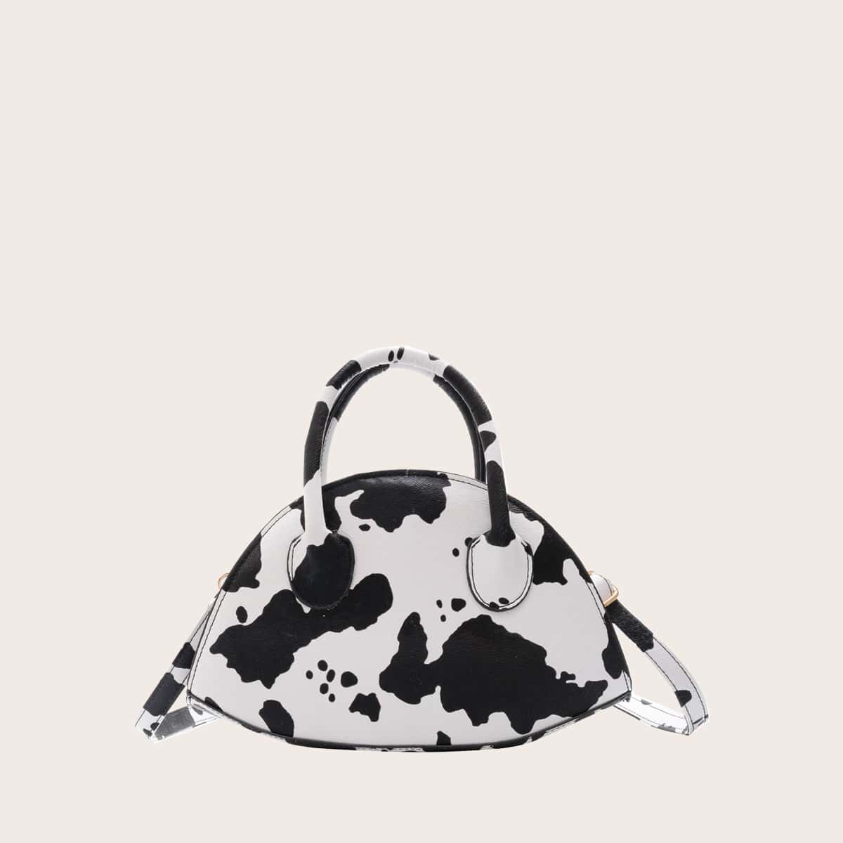 

Cow Print Satchel Bag, Black and white