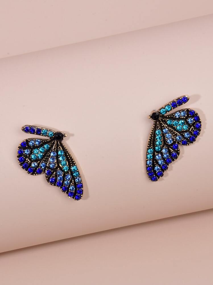 Pendientes de mariposa con rhinestones - Azul - Añade 1