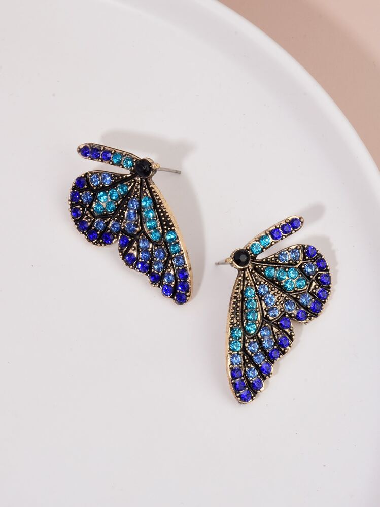 Pendientes de mariposa con rhinestones - Azul - Añade 2
