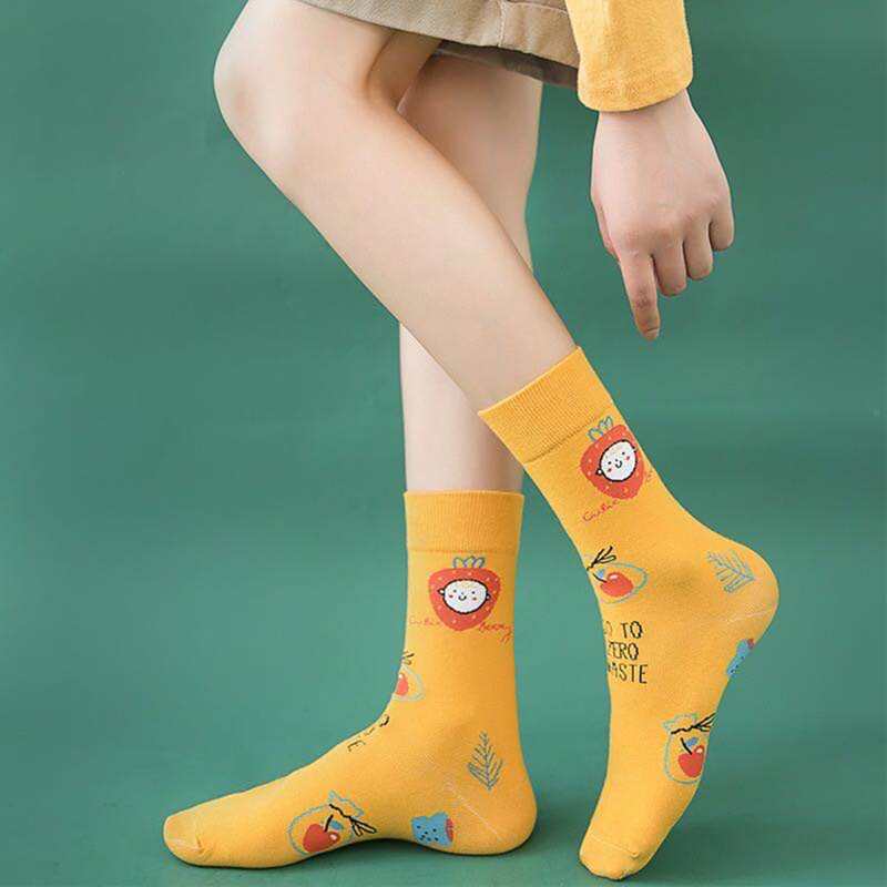 

1pair Cartoon Fruit Socks, Yellow