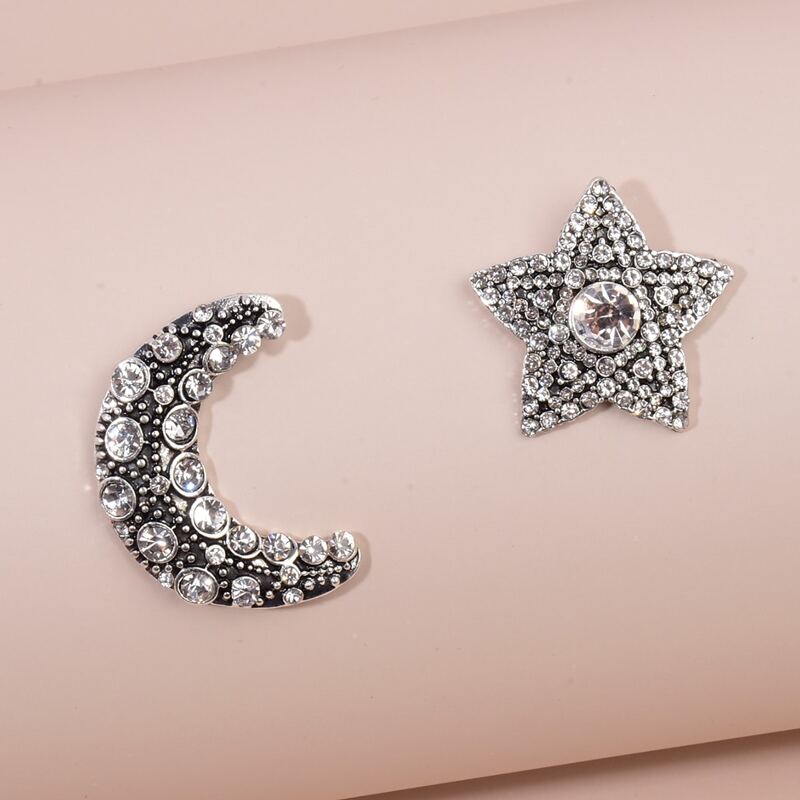 

Rhinestone Decor Star & Moon Earrings, White