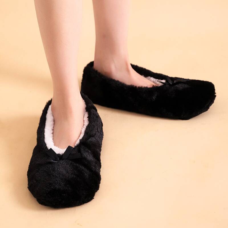 

Bow Decor Slip On Fluffy Slippers, Black
