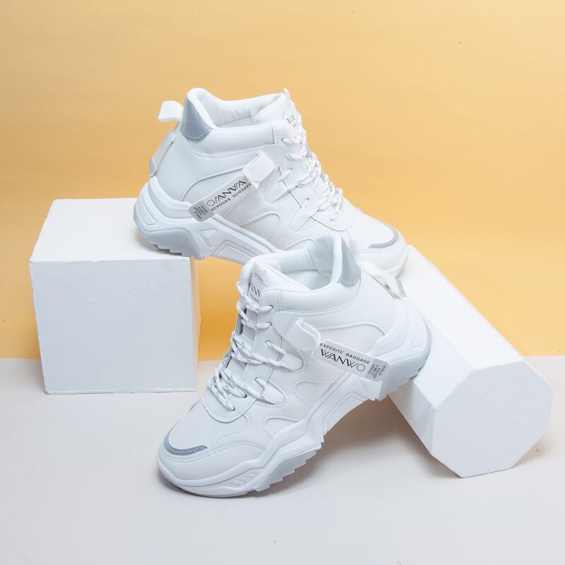 

Lace Up Front High Top Sneakers, White