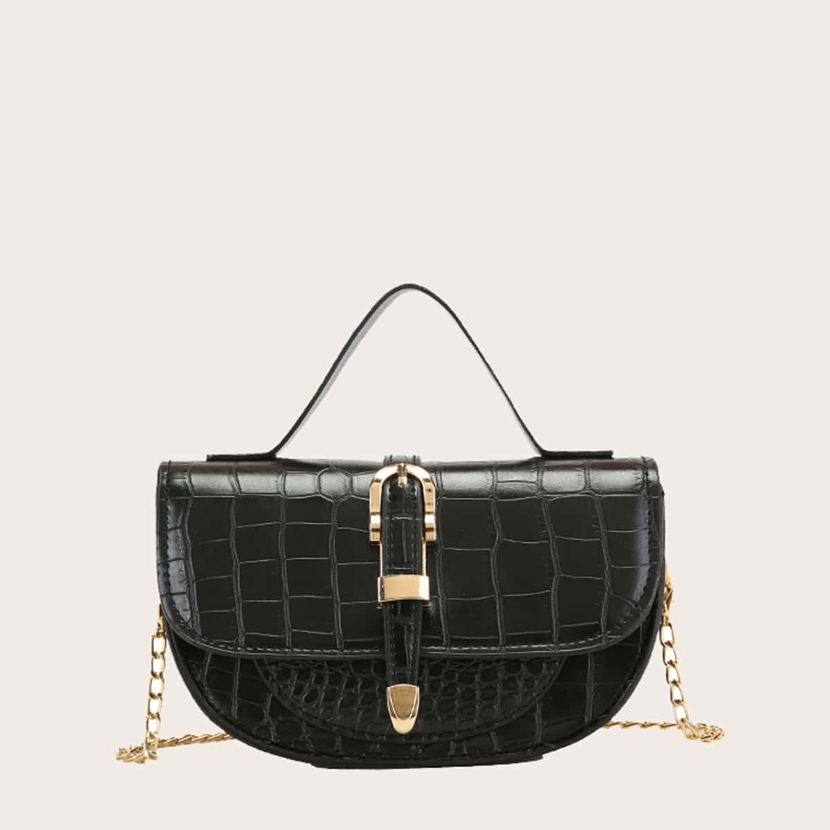 

Croc Embossed Satchel Bag, Black