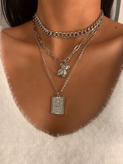 3 Piezas Collar De Cadena Con Colgante De Candado