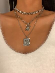 3pcs Lock Pendant Chain Necklace - Silver - View 4