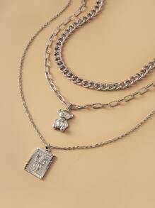 3pcs Lock Pendant Chain Necklace - Silver - View 5