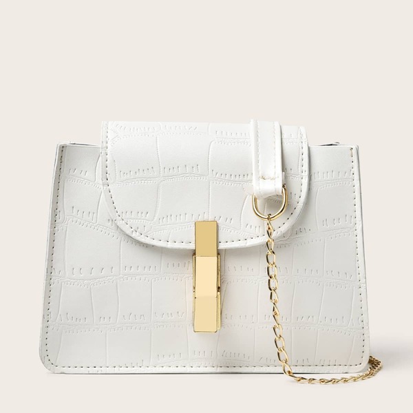 

Croc Embossed Chain Crossbody Bag, White
