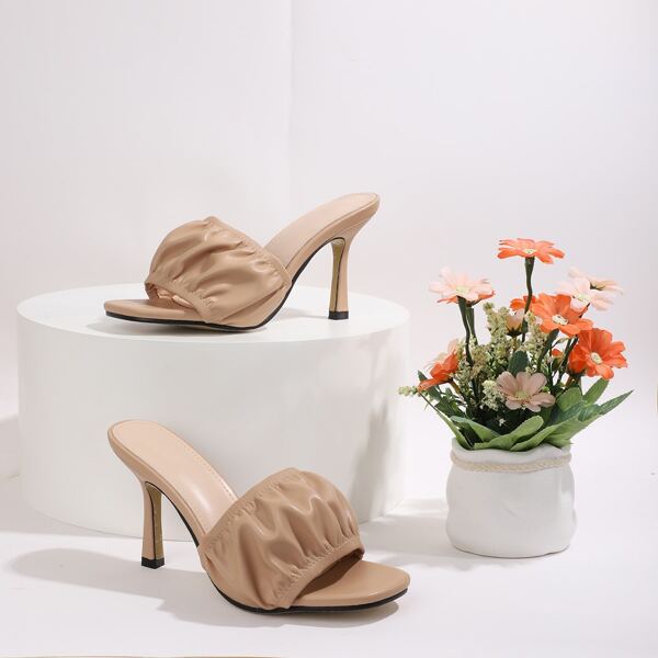 

Ruched Stiletto Heeled Mules, Bronze
