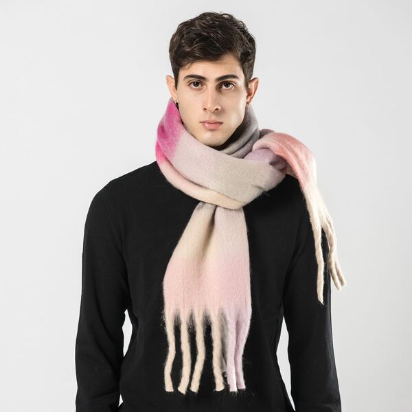 

Men Fringe Hem Scarf, Multicolor