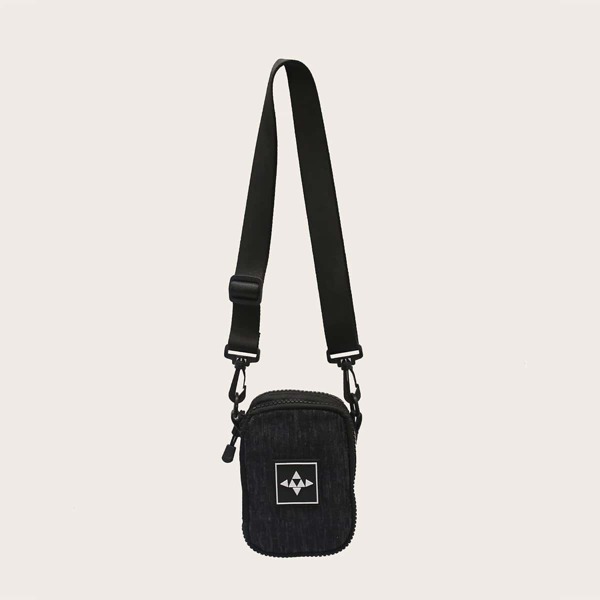 

Men Geometric Pattern Crossbody Bag, Black