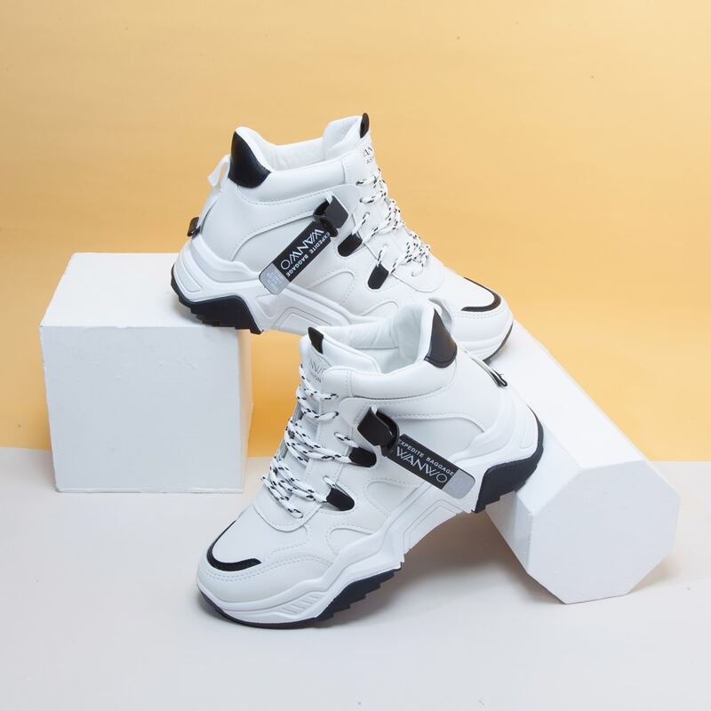 

Lace Up Front High Top Sneakers, Black and white