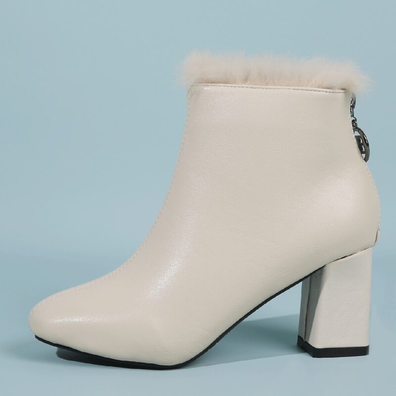 

Faux Fur Trim Chunky Heeled Boots, Apricot