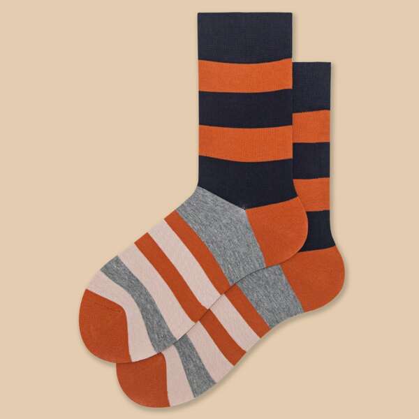 

Men Color Block Crew Socks, Orange
