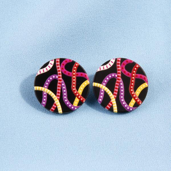 

Round Design Stud Earrings, Multicolor