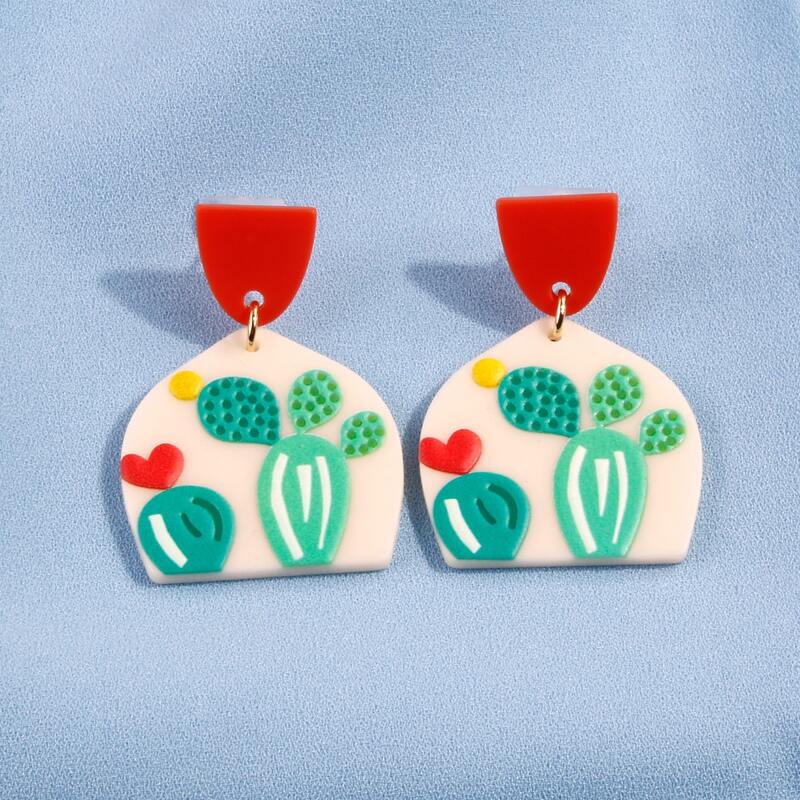

Cactus Design Irregular Charm Drop Earrings, Multicolor