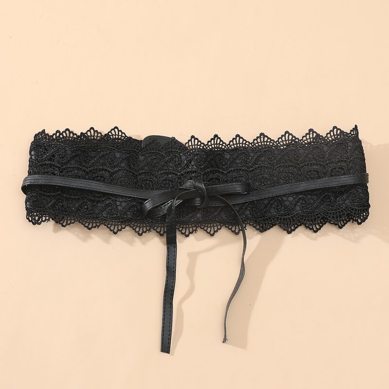 

Tie Front Lace Belt, Black