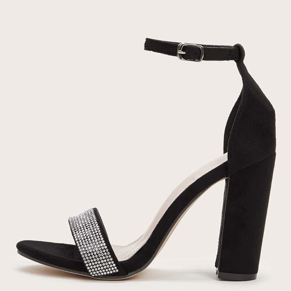 

Rhinestone Decor Chunky Heeled Sandals, Black