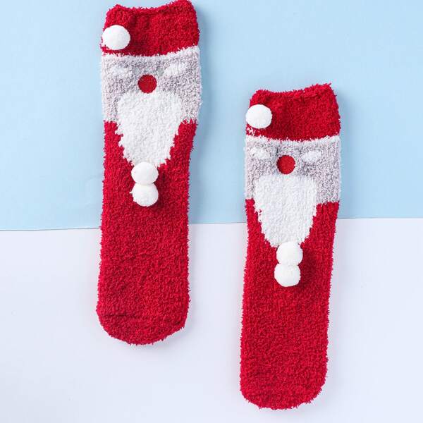 

Christmas Santa Claus Design Fuzzy Socks, Red