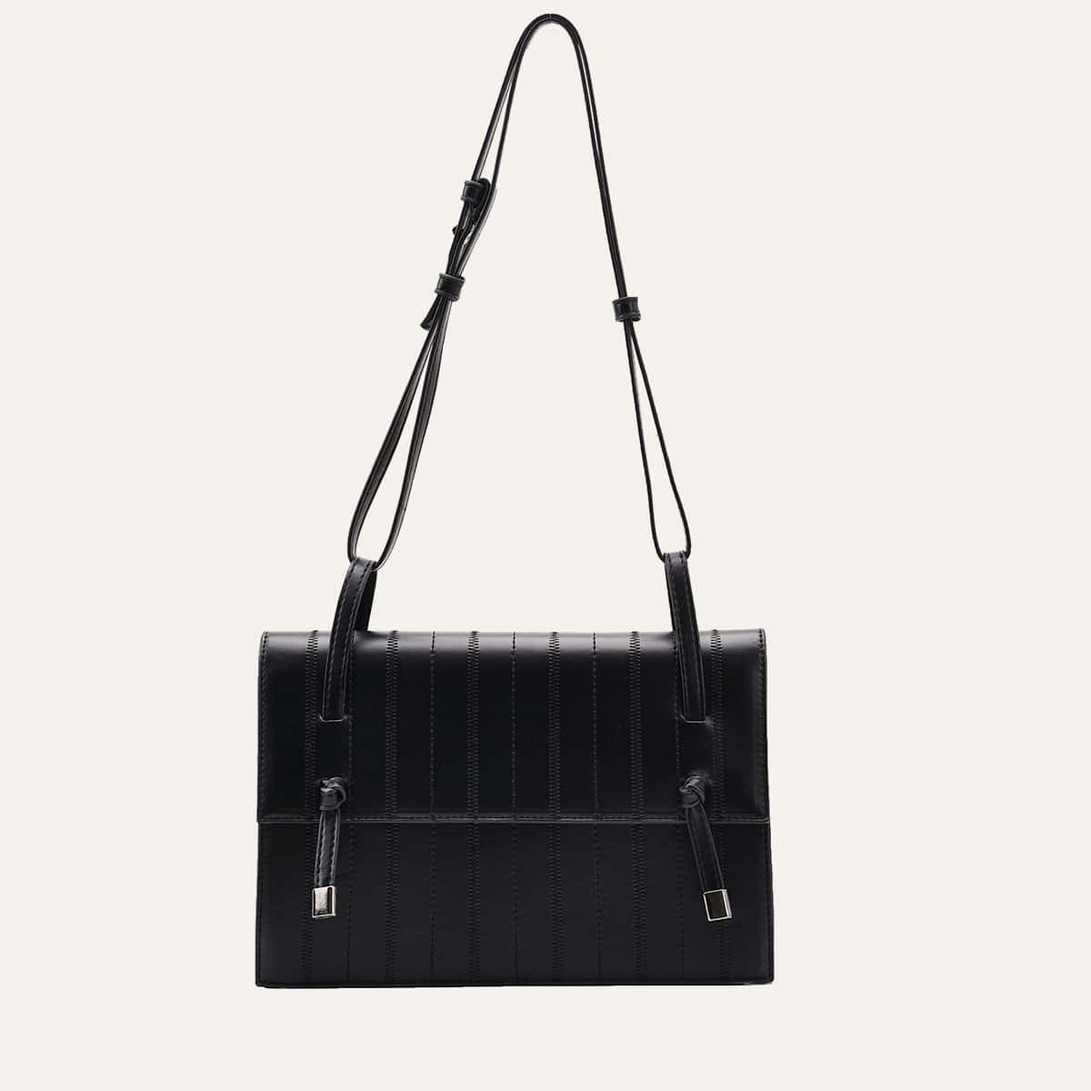 

Stitch Detail Flap Shoulder Bag, Black