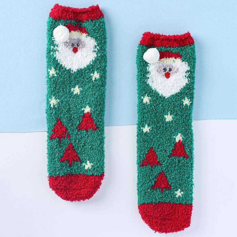 Christmas Santa Claus Pattern Fuzzy Socks, Green