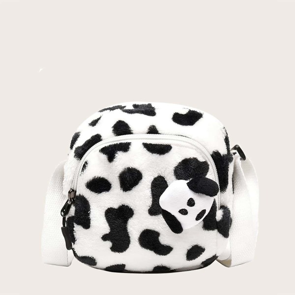 

Girls Cow Print Crossbody Bag, Black and white