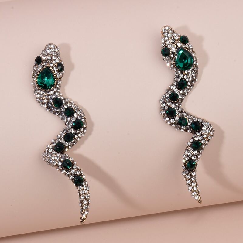 

Rhinestone Decor Snake Design Stud Earrings, Green
