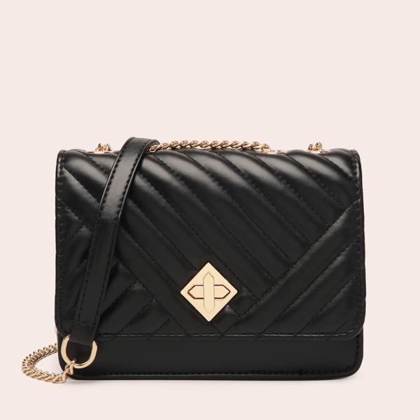 

Twist Lock Chevron Shoulder Bag, Black