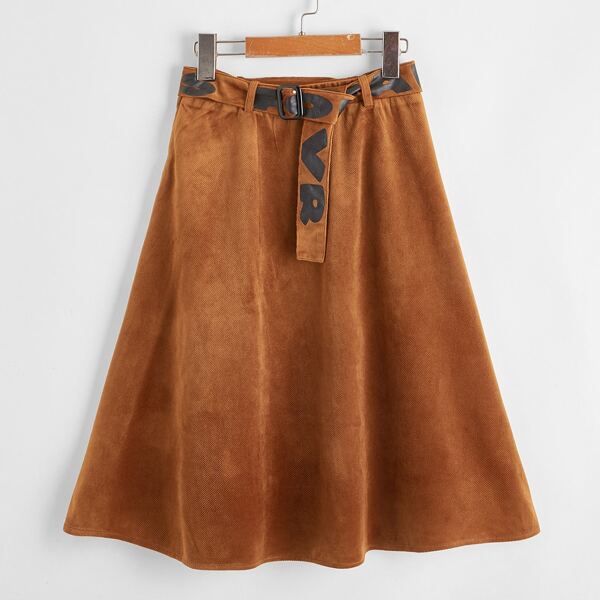 

Girls Self Belted Skirt, Brown
