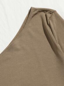 SHEIN Essnce One Shoulder Crop Tee - Khaki - View 5