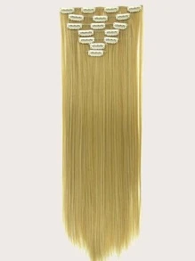 Clip In Hair Extensions Blonde Color 16 CLips 22 Inch Long Straight Hair Extension For Women Full Head Synthetic Hair Extensions Hairpieces 7 PCS Set - Gold - View 2