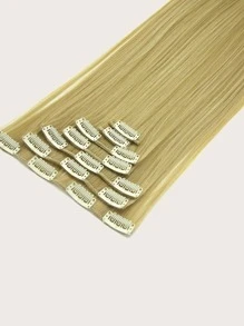Clip In Hair Extensions Blonde Color 16 CLips 22 Inch Long Straight Hair Extension For Women Full Head Synthetic Hair Extensions Hairpieces 7 PCS Set - Gold - View 3
