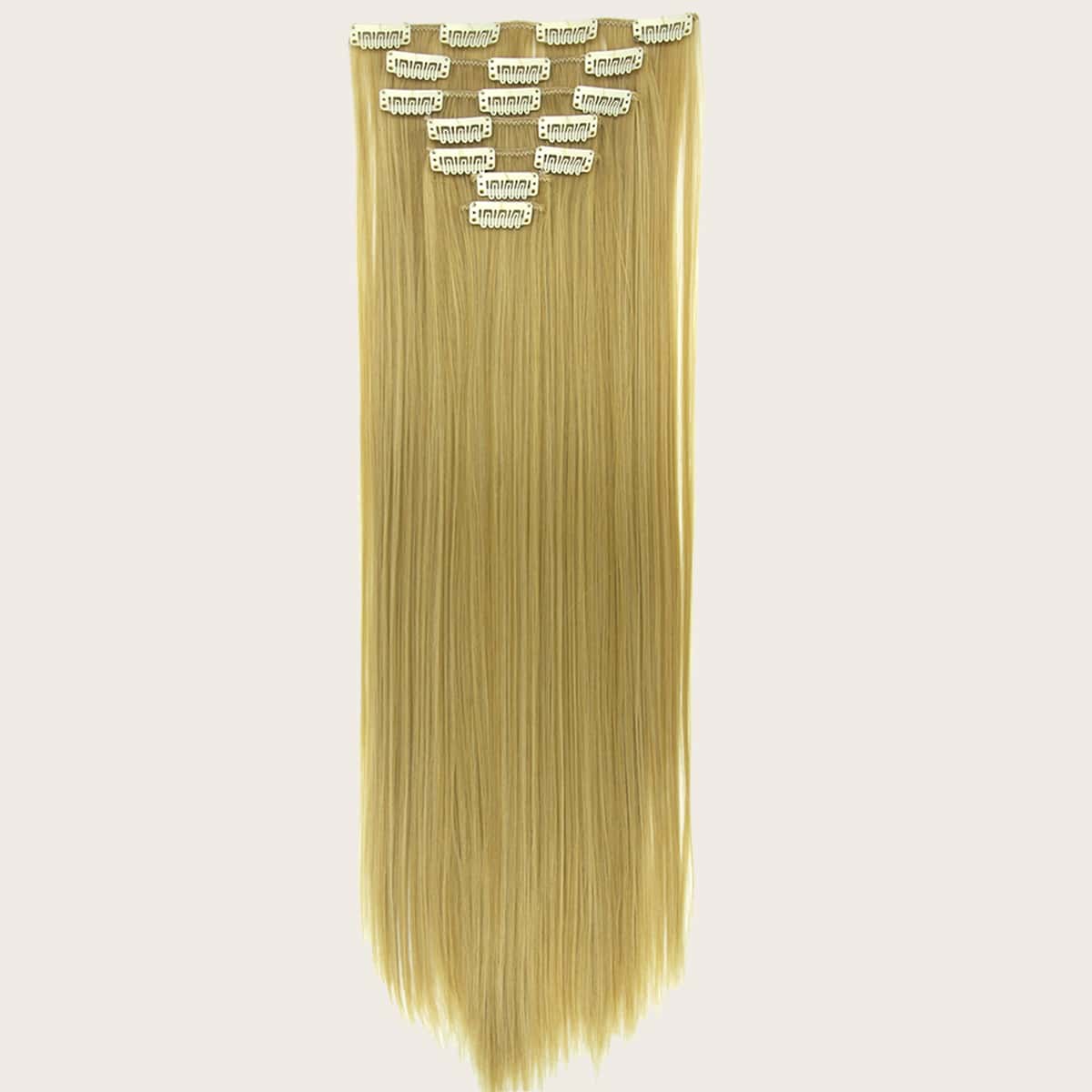 

16pcs Clip Long Straight Hairpiece, Gold