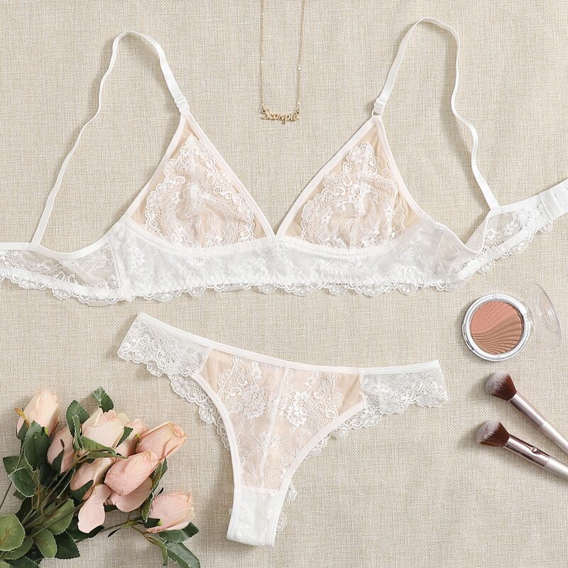 

Floral Lace Lingerie Set, White
