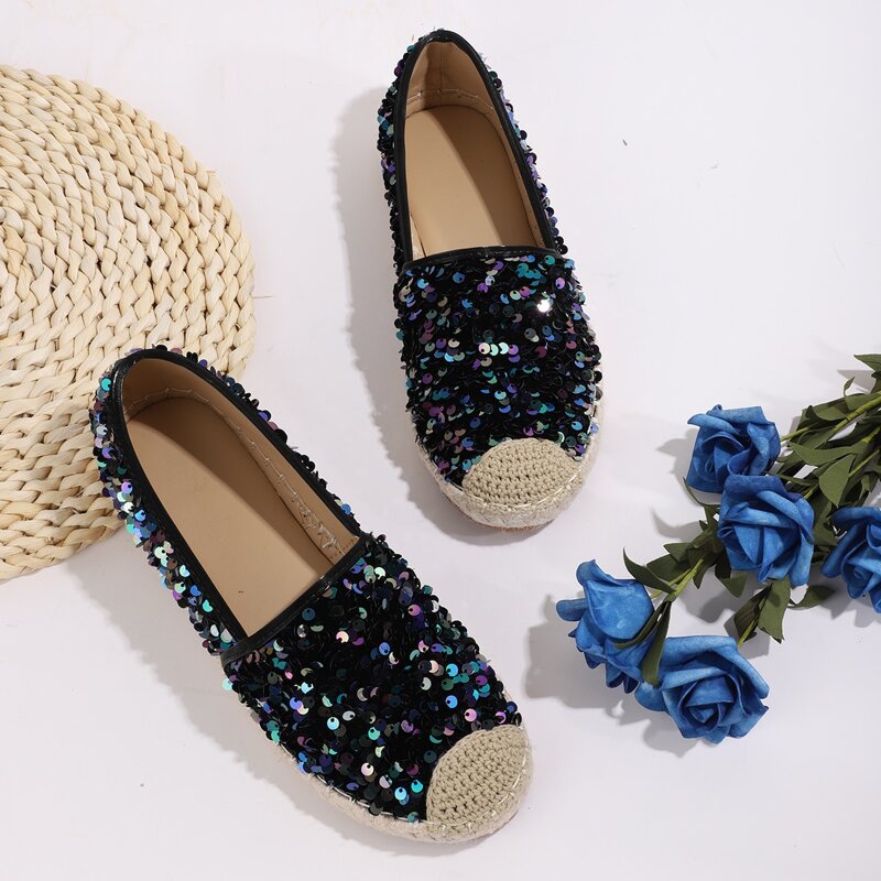 

Sequin Decor Espadrille Flats, Blue