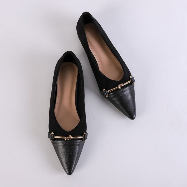 

Point Toe Metal Decor Flats, Black