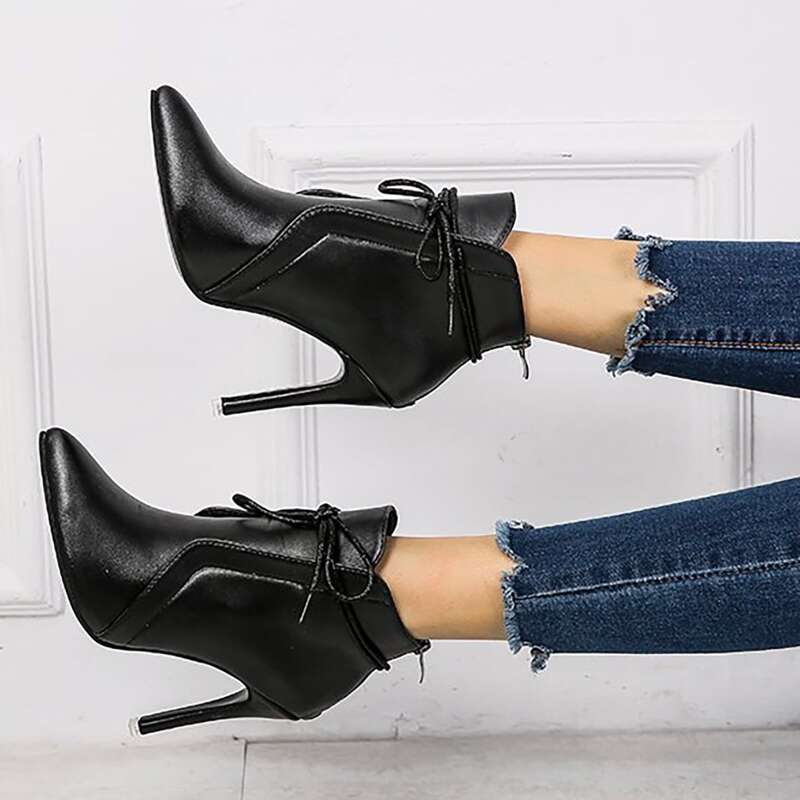 

Point Toe Stiletto Heeled Ankle Boots, Black