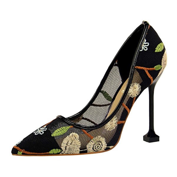 

Floral Embroidered Ultra High Heel Pumps, Black