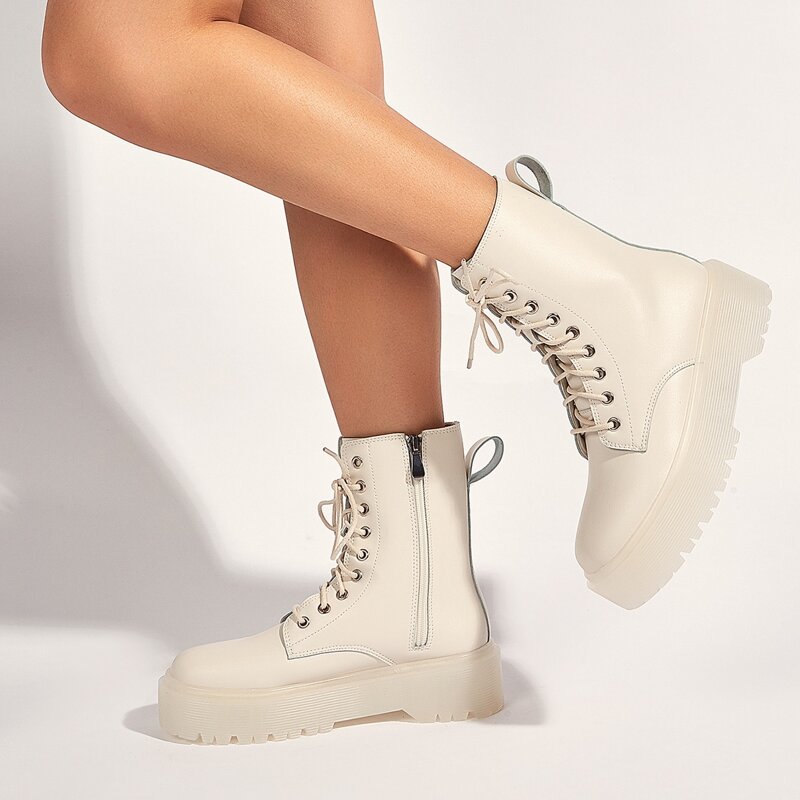 

Lace-up Front Combat Boots, Beige