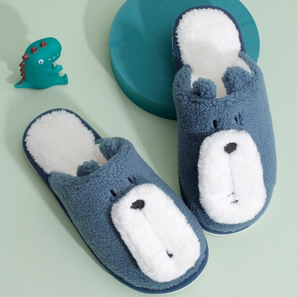 

Men Cartoon Design Fluffy Slippers, Blue