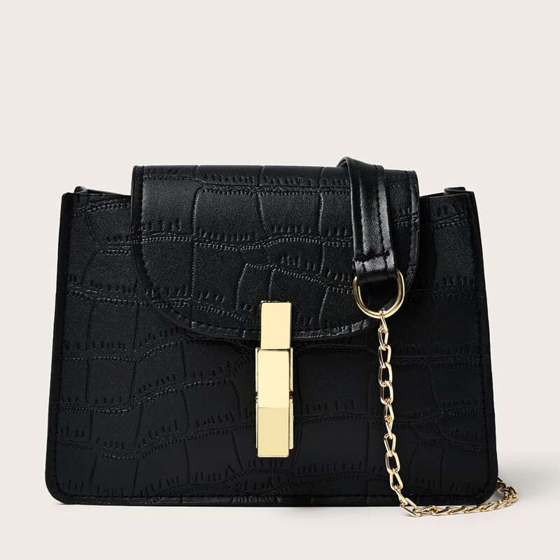 

Croc Embossed Chain Crossbody Bag, Black