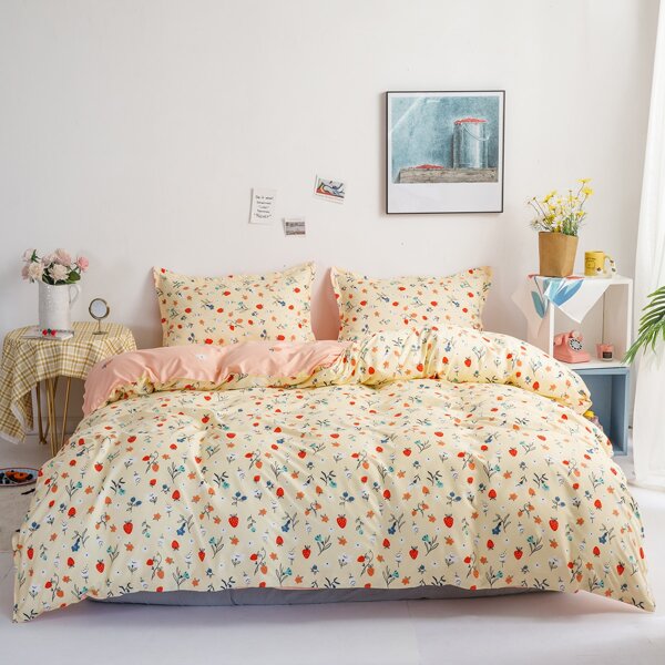 

Flower Print Bedding Set Without Filler, Multicolor
