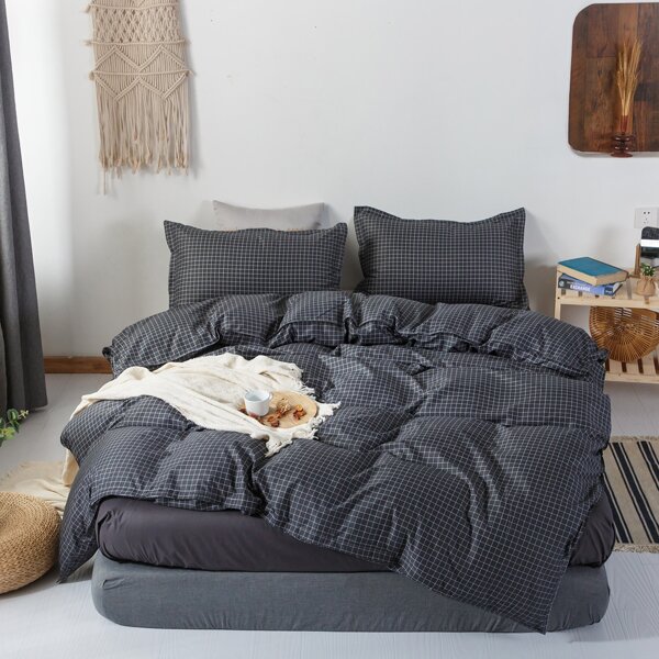 

Plaid Pattern Bedding Set Without Filler, Black