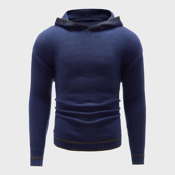 

Men Striped Hooded Sweater, Navy blue