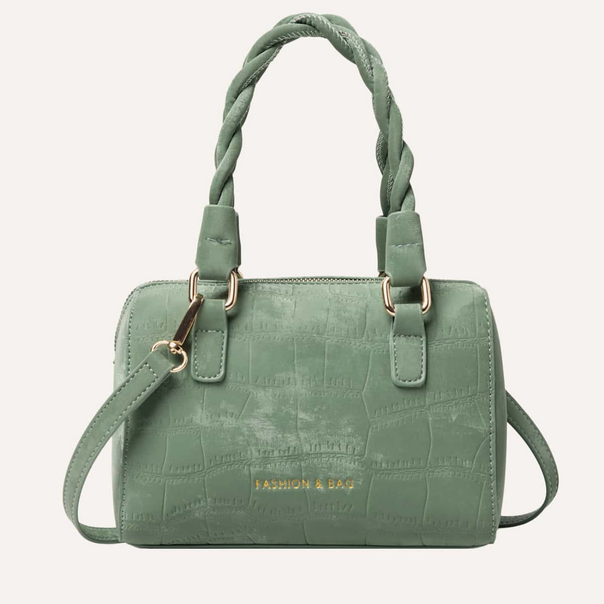

Croc Embossed Satchel Bag, Green